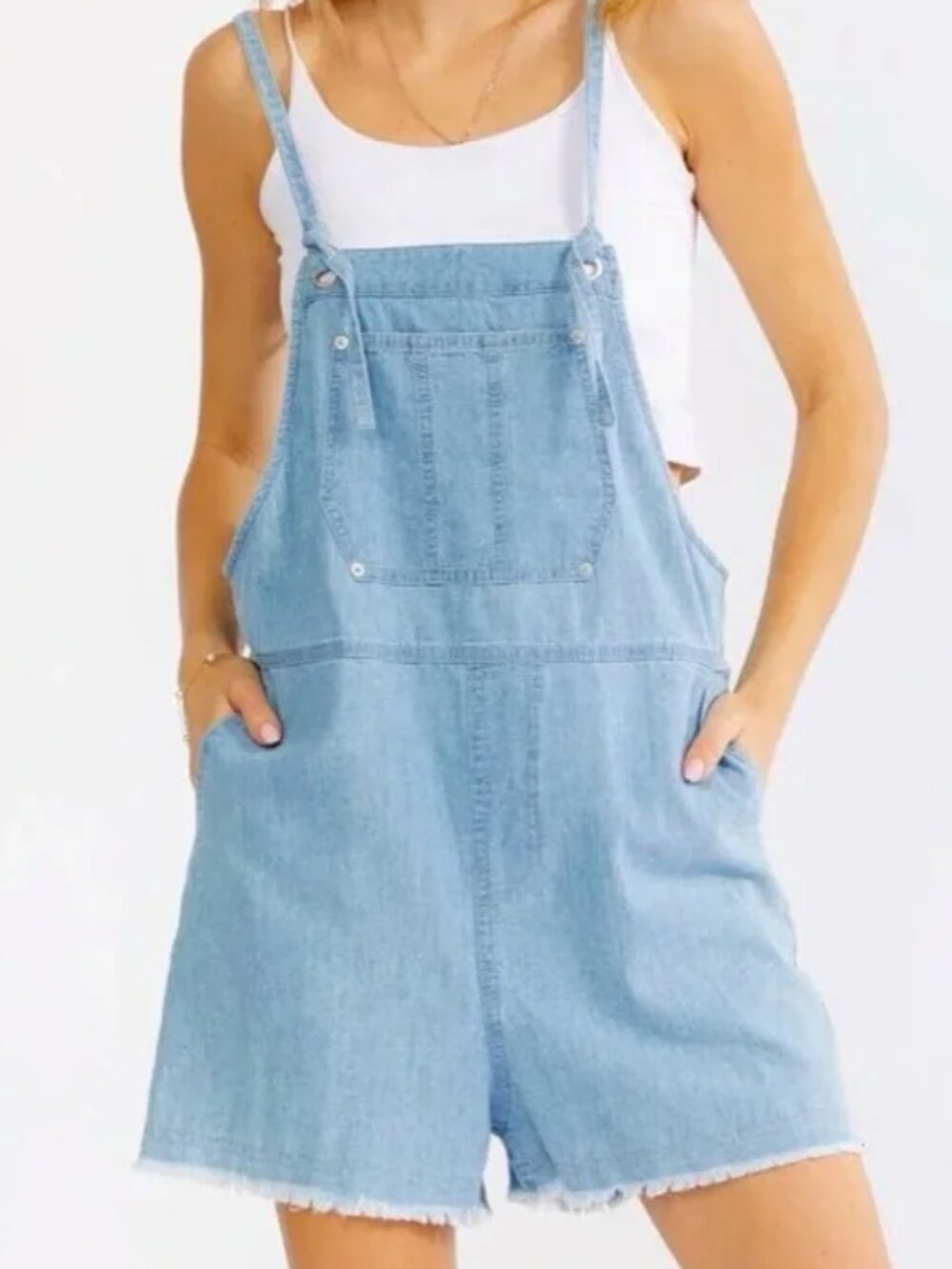 NWT Denim Overall Shorts with Raw Hem - Large